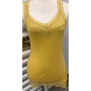 Mossimo Supply Co.  Y2K Yellow Tank Top Size Medium Lace Trim V Neck Racerback